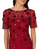 Adrianna Papell Women's Floral-Embellished Boat-Neck Dress