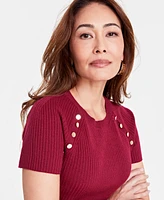 I.n.c. International Concepts Women's Button-Trim Short-Sleeve Sweater, Created for Macy's