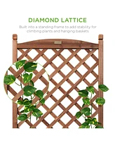 Best Choice Products Set of 2 48in Wood Planter Box & Diamond Lattice Trellis, w/ Drainage, Optional Wheels - Walnut