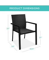 Best Choice Products Set of 2 Wicker Chairs, Stackable Outdoor Dining Furniture w/ Armrests