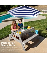 Best Choice Products Kids 3-in-1 Outdoor Convertible Activity Sand & Water Picnic Table w/ Umbrella