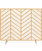 Best Choice Products 38x31in Single Panel Handcrafted Iron Chevron Fireplace Screen w/ Distressed Finish