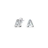 Bling Jewelry Abc Minimalist Geometric Capital Block Alphabet Letter Initial Stud Earrings For Women .925 Sterling Silver