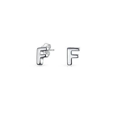 Bling Jewelry Abc Minimalist Geometric Capital Block Alphabet Letter Initial Stud Earrings For Women .925 Sterling Silver