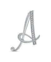 Bling Jewelry Large Statement Abc Pave Crystal Cursive Script Monogram Letters Alphabet Initial Scarf Lapel Pin Brooch For Women Silver Plated