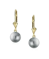 Bling Jewelry Classic Yellow Gold Grey Black White 8MM Round Freshwater Cultured Pearl Drop Ball Dangle Earrings Lever Back Women