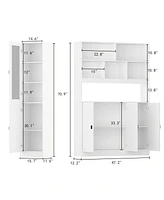 Famapy 13-Shelf Wood Standard Bookcase Bookshelf With Glass Doors