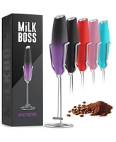 Zulay Kitchen Milk Boss Powerful Milk Frother Handheld With Upgraded Holster Stand