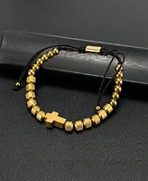 Rhona Sutton Gold Cross Beaded Rope Stainless Steel Bracelet