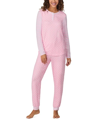 Cuddl Duds Women's Printed Button-Front Jogger Pajama Set