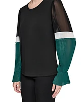 Karl Lagerfeld Paris Women's Colorblocked-Sleeve Top