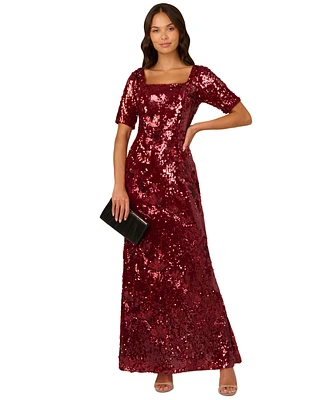 Adrianna Papell Women's Square-Neck Sequin Gown