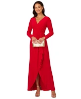 Adrianna Papell Women's Surplice-Neck Long-Sleeve Ruffle Gown