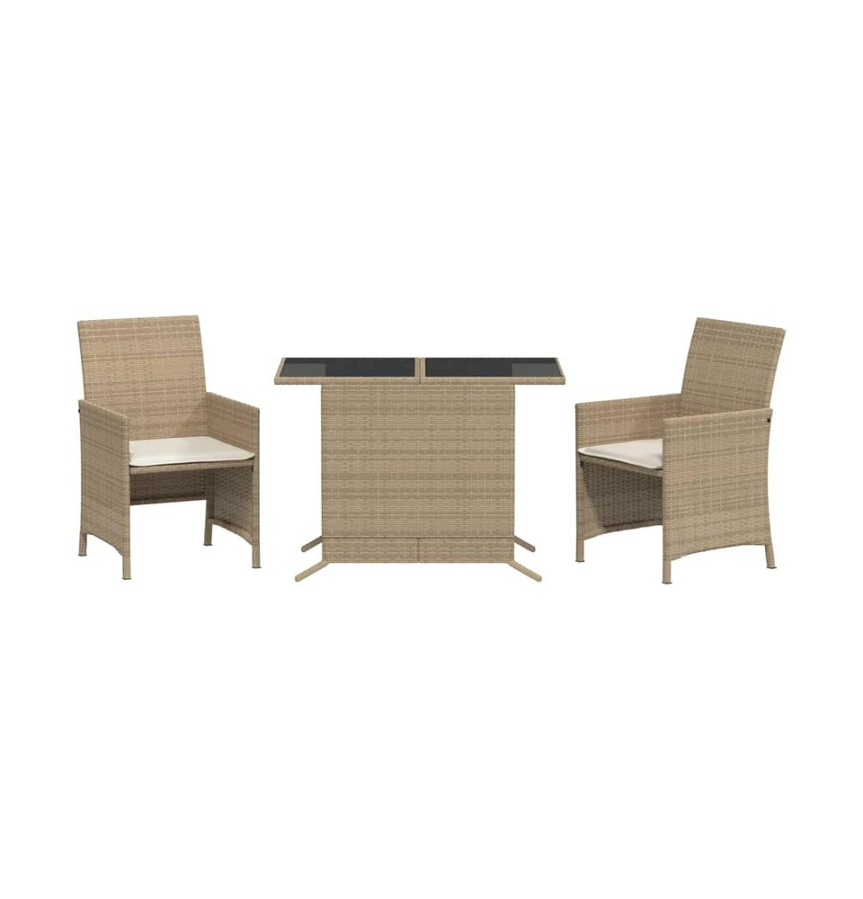 vidaXL 3 Piece Bistro Set with Cushions Beige Poly Rattan