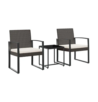 vidaXL 3 piece Patio Dining Set with Cushions Brown Pp Rattan