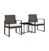vidaXL 3 piece Patio Dining Set with Cushions Brown Pp Rattan