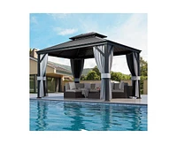 Pamapic 12 ft. x 14 Metal Hardtop Gazebo with Curtains