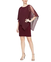 Sl Fashions Women's Chiffon-Cape-Sleeve Sheath Dress