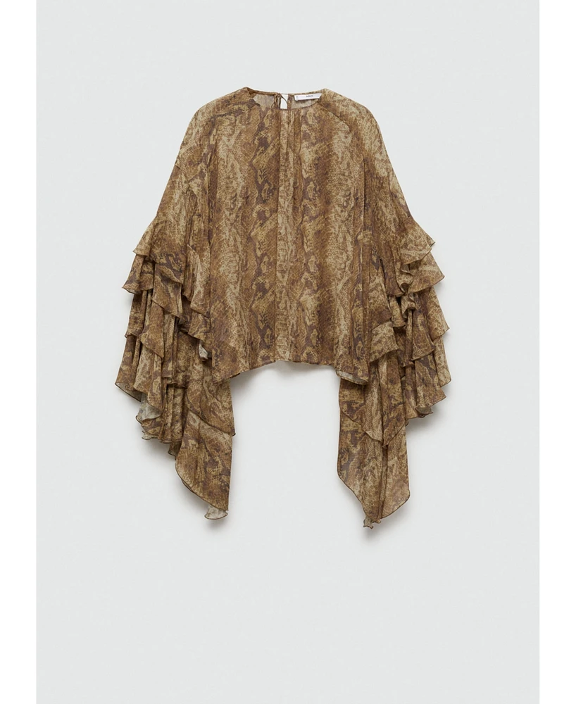 Mango Women's Snake Print Ruffle Blouse