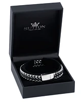 Rhona Sutton Silver Stainless Steel Statement Leather and Chain Bracelet