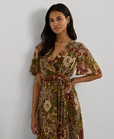 Lauren Ralph Women's Floral Belted Crinkle Georgette Dress