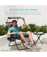 Best Choice Products Folding Zero Gravity Recliner Patio Lounge Chair w/ Canopy Shade, Headrest