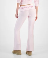 Grayson Threads, The Label Juniors' Call Me Angel Graphic Waffle-Knit Foldover Waist Pants