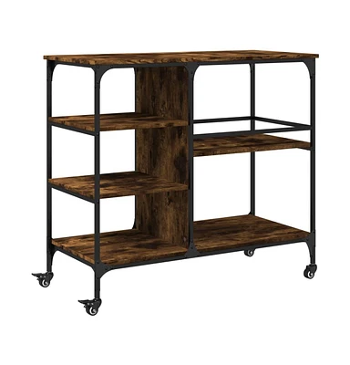 vidaXL Kitchen Trolley Smoked Oak 39.4"x17.7"x35.2" Engineered Wood