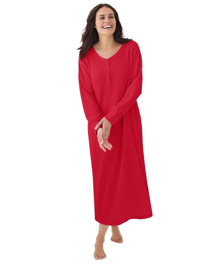 Dreams & Co. Plus Thermal Henley Nightgown