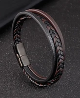 Rhona Sutton Black Sentinel Leather Strap Stainless Steel Bracelet