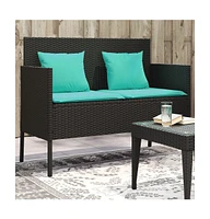 vidaXL Patio Bench with Cushions Poly Rattan