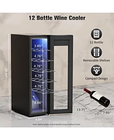 Jinjunye 12 Bottle Compressor Wine Cooler, Wine Fridge Small, 41-64°F, Freestanding Wine Cooler Refrigerator with Digital Temperature Control, Wi