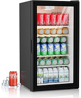 Jinjunye Beverage Refrigerator Cooler, 128 Can 3.2Cu.ft Mini Fridge, Small Refrigerator Glass Door for Beer Drinks Soda Wine, Beverage Fridge with Adj