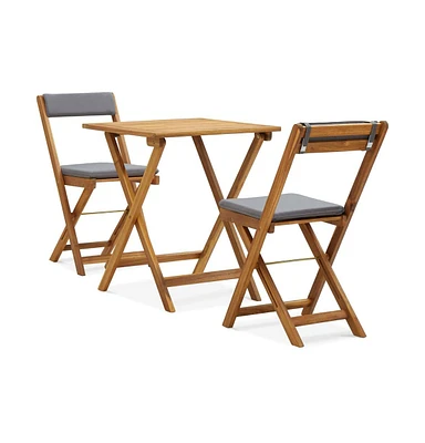 vidaXL 3 Piece Folding Bistro Set with Cushions Solid Acacia Wood