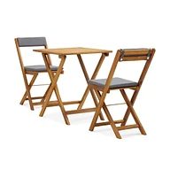 vidaXL 3 Piece Folding Bistro Set with Cushions Solid Acacia Wood