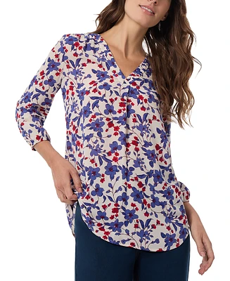 Jones New York Women's Printed V-Neck 3/4-Sleeve Tunic