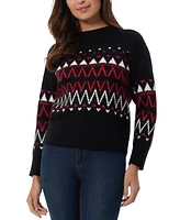 Jones New York Women's Fair Isle Crewneck Sweater & Scarf