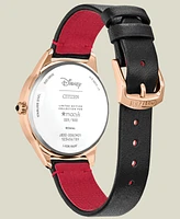 Disney | Macy's Eco-Drive Women's Soaring High Minnie Mouse Black Leather Strap Watch 36.6mm, Created for Macy's