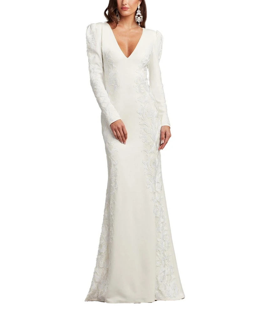 Tadashi Shoji Women's Irelina Puff Sleeve Embroidered Gown