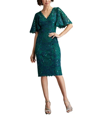 Tadashi Shoji Women's Leya Sequin Embroidered Flutter Sleeve Dress