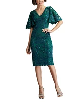 Tadashi Shoji Women's Leya Sequin Embroidered Flutter Sleeve Dress