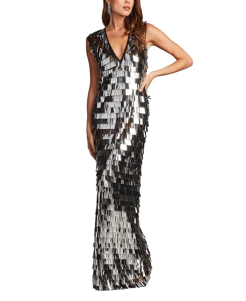 Tadashi Shoji Women's Kipper Plunge Neck Gown