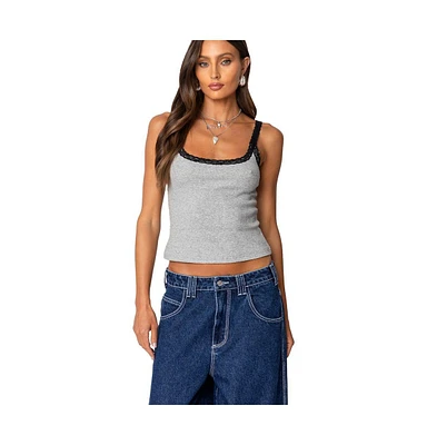 Edikted Women's Jude Lacey Ribbed Tank Top - Gray