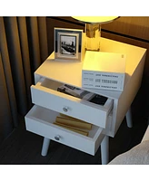 Gymax Wooden Nightstand Mid-Century End Side Table Bedroom W/2 Storage Drawers White