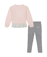 Calvin Klein Little Girl Fleece Crew Neck-Shirt Twofer and Jeggings