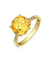 Bling Jewelry Classic 3CT Oval Solitaire Natural Zircon Synthetic Yellow Citrine Ring For Women Gold Plated Silver