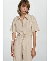 Mango Women's Lyocell Shirt-Collar Jumpsuit