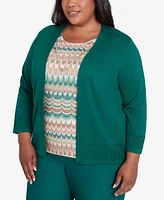 Alfred Dunner Plus Emerald Isle Biadere Two One Sweater