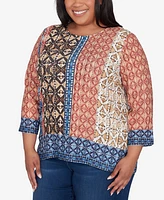 Alfred Dunner Plus Harvest Moon Batik Textured Border Top