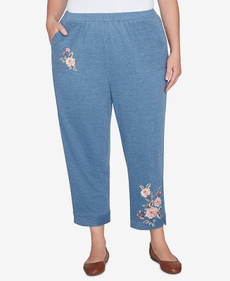 Alfred Dunner Plus Casual Fridays French Terry Knit Floral Embroidered Ankle Pants